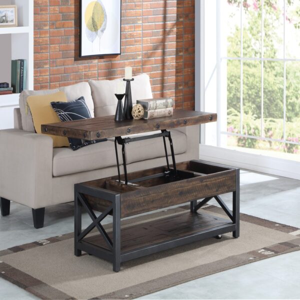 Carpenter Rectangular Lift-Top Coffee Table with Casters - Image 2