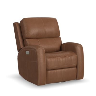 Linden Power Swivel Gliding Recliner with Power Headrest, Lumbar, Heat & Massage