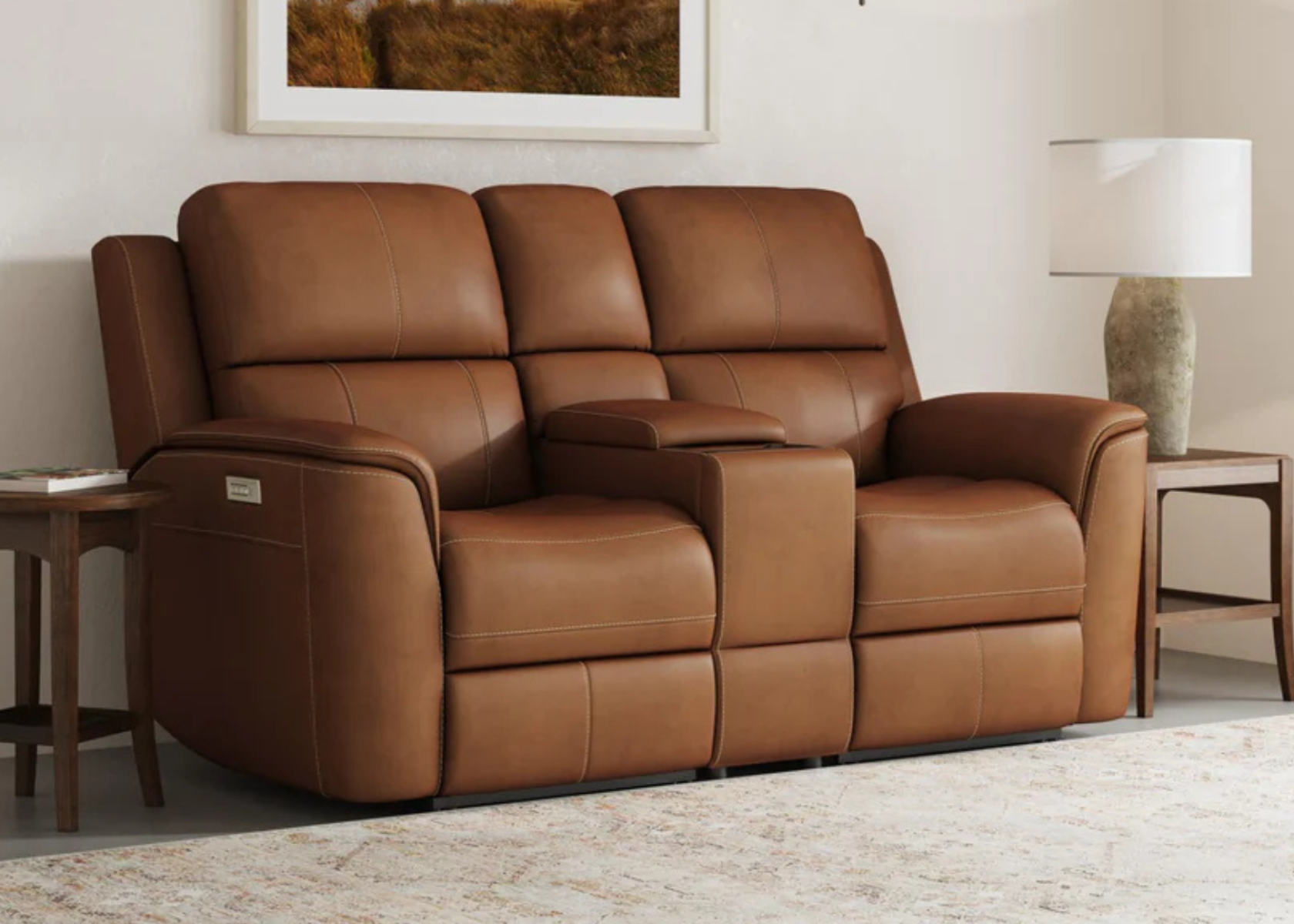 Henry Caramel Leather Power Reclining Loveseat with Console & Power Headrests & Lumbar - Flexsteel - April 2025