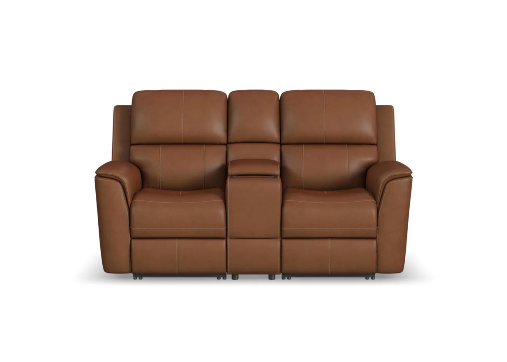 Henry Caramel Leather Power Reclining Loveseat with Console & Power Headrests & Lumbar Front View - Flexsteel - April 2025