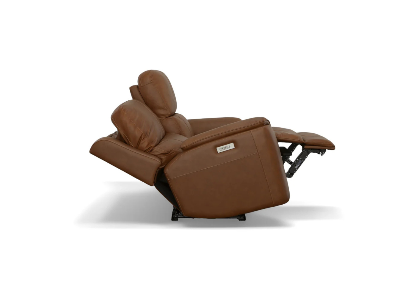Henry Caramel Leather Power Reclining Loveseat with Console & Power Headrests & Lumbar Side View Extended - Flexsteel - April 2025