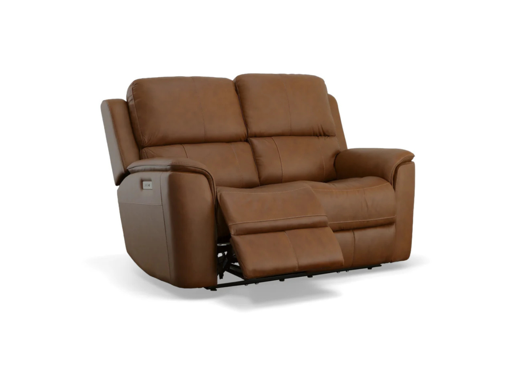 Henry Caramel Leather Power Reclining Loveseat with Power Headrests & Lumbar Corner View Extended - Flexsteel - April 2025