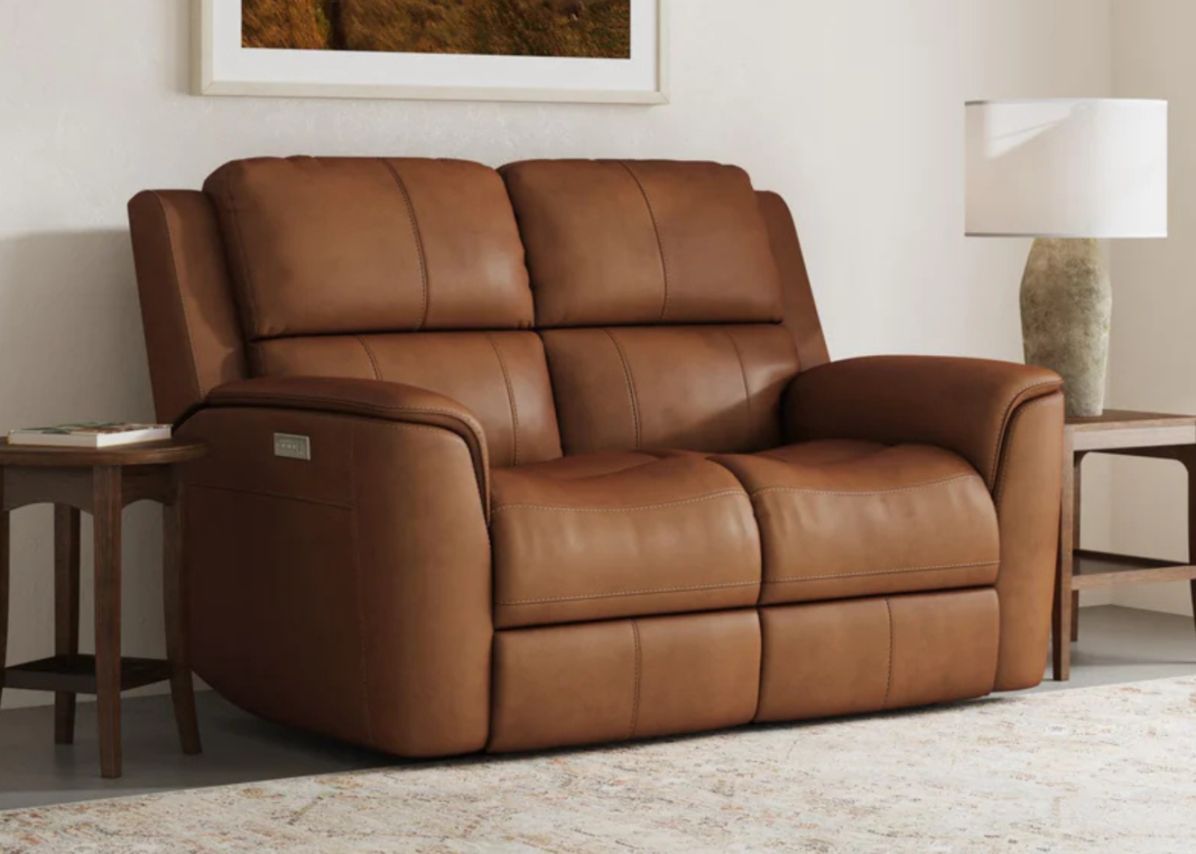 Henry Caramel Leather Power Reclining Loveseat with Power Headrests & Lumbar - Flexsteel - April 2025