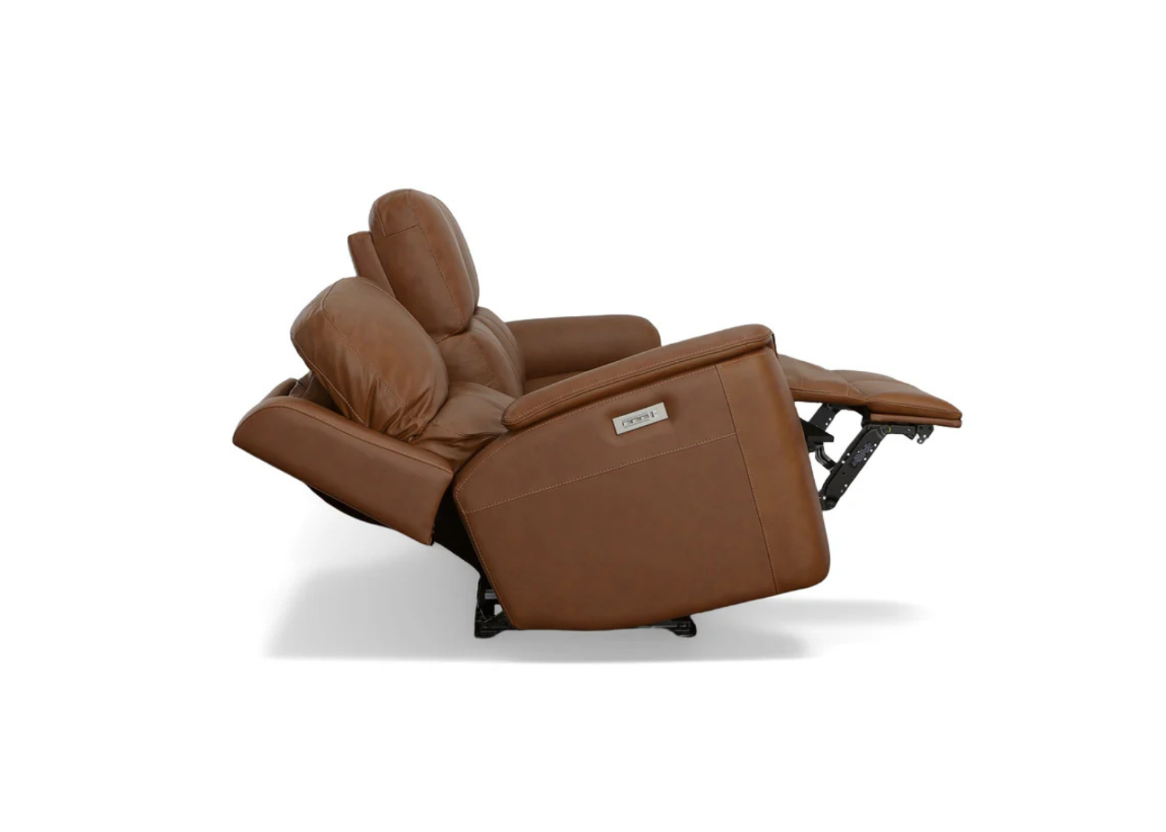 Henry Caramel Leather Power Reclining Sofa with Power Headrests & Lumbar Side View Extended - Flexsteel - April 2025